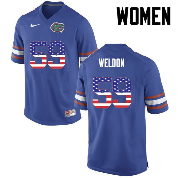 NCAA Florida Gators Danny Weldon Women's #59 USA Flag Fashion Nike Blue Stitched Authentic College Football Jersey XDJ6764NK